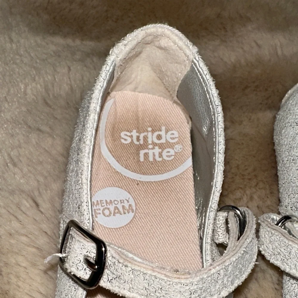 Stride Rite Memory Foam Glittery Silver Dress Shoes for Kids